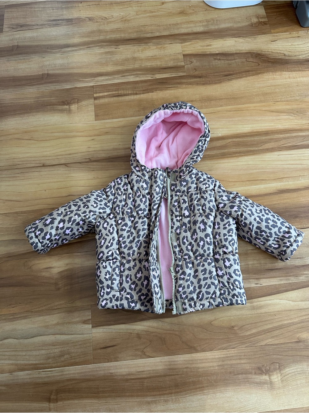 Carter's Leopard Print Puffer Jacket with Pink Hood Lining
